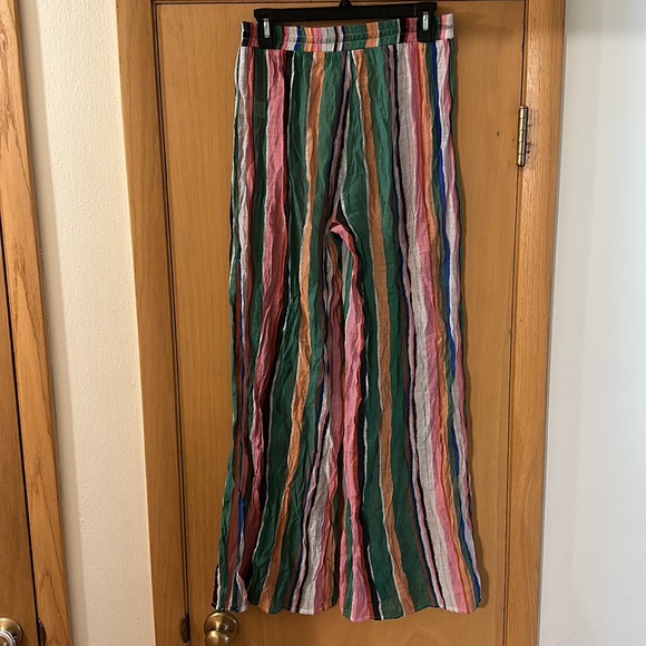 Lulus Striped Sheer Wide Leg Beachy Coastal Pants Pink Green Size Small - Picture 8 of 13